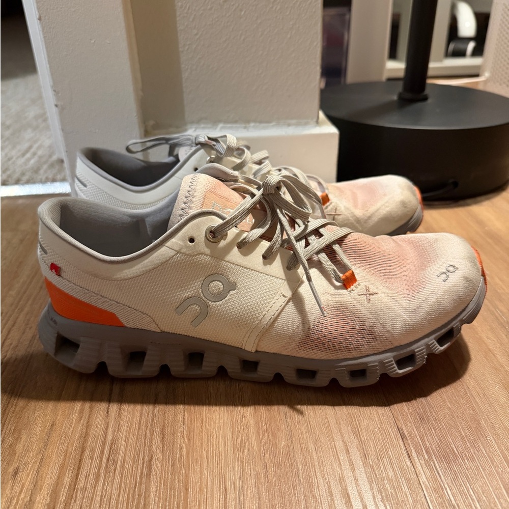 On Running White and Orange Women's Running Shoes